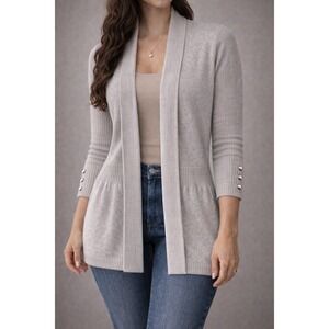 89th & Madison Womens Oatmeal Beige Open Front Shawl Cardigan Sweater Small